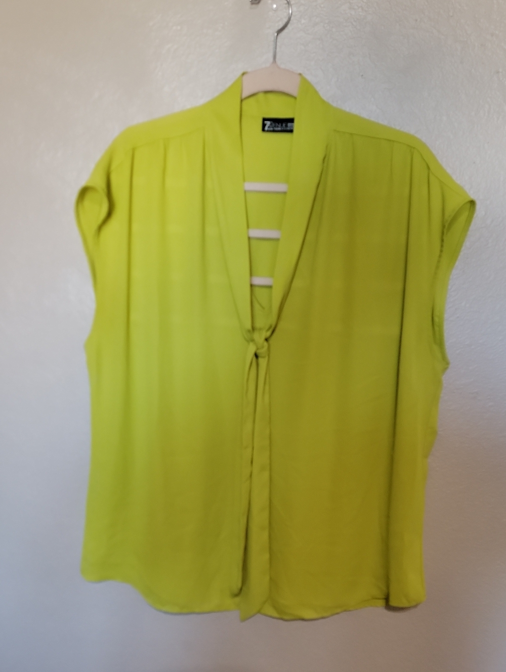 New York & Company Neon Lime Tie-Neck Sleeveless Blouse